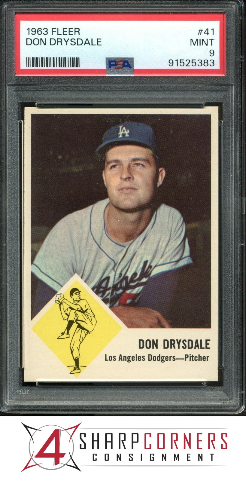 1963 FLEER #41 DON DRYSDALE DODGERS HOF PSA 9