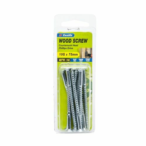 Zenith 10G x 75mm Zinc Plated Countersunk Head Wood Screw - 10 Pack - Picture 1 of 1