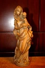 ANTIQUE 10" HAND CARVED WOOD CATHOLIC VIRGIN MARY OUR LADY JESUS STATUE FIGURE
