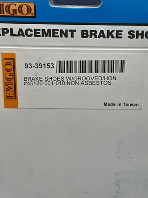 NEW EMGO 93-39153 BRAKE SHOES HONDA 45120-001-010 | eBay