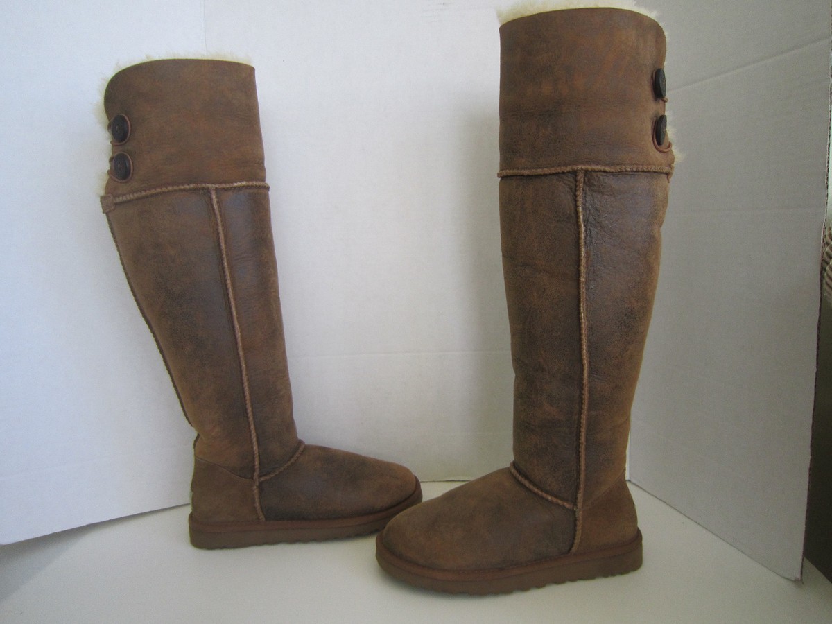 関税込☆UGG★W Over the Knee Bailey Button Boots★Chestnut UGG Bailey Button Over The Knee Chestnut Suede Sheepskin