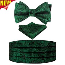 Men's Paisley Cummerbund and Untied Bow Tie Hanky Set for Formal Occasions New