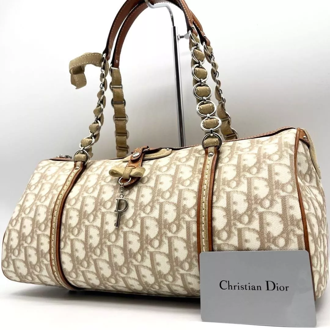 Sac à main Christian Dior romantique trotteur charme clé blanc marron PVC cuir 2502M