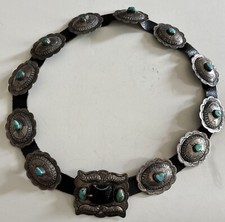 Antique Navajo 3rd Phase Turquoise Sterling Silver Concho Belt Old Pawn 38  