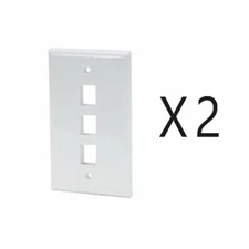2 Pack Lot - Keystone 3 Hole Port Jack Wall Face Plate Network CAT5e CAT6 White