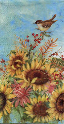 TWO Individual Paper GUEST HOSTESS Decoupage Napkins AUTUMN COLLAGE BIRD