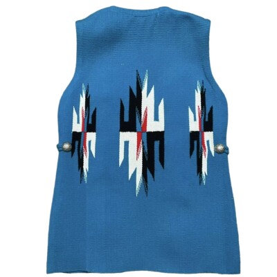 Chimayo Button Side Vest Blue Aztec Americraft Wool Tabard