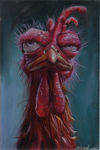 original painting 20 x 30 cm 83ST artwork oil paints chicken