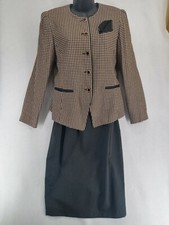 Vintage 2 Piece Leslie Fay Sz 10 Black/Beige Suit Padded Shoulder Jacket Skirt