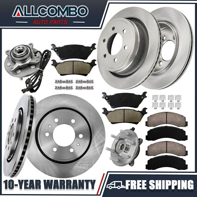 Front Rear Rotors Ceramic Brake Pads Wheel Bearing Hubs for 2015 - 17 Ford F-150