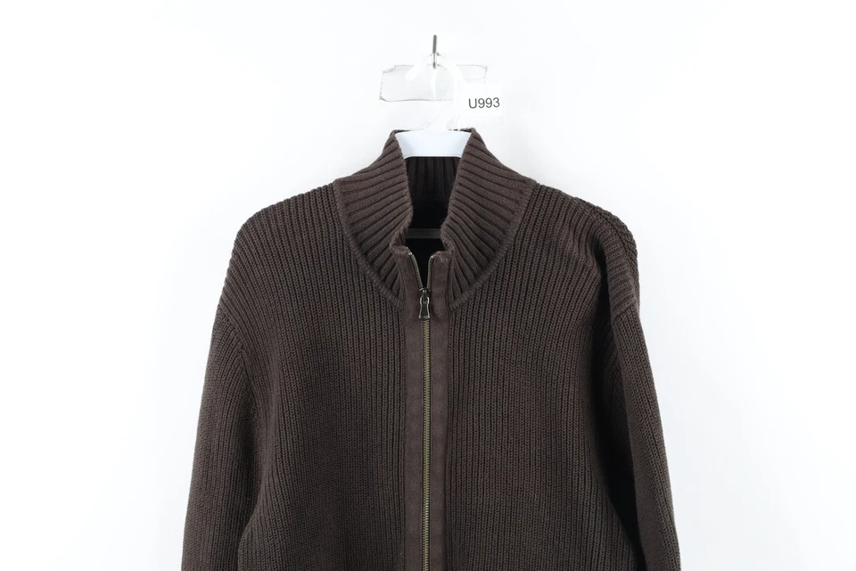 Vintage Express Mens XL Faded Blank Chunky Ribbed Knit Full Zip Sweater Brown - Image 2 of 4