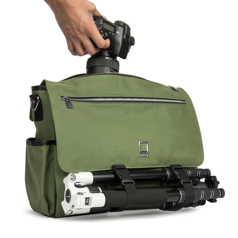 Lencca Verde Lona DSLR Cámara Bolsa Viaje Mensajero Bolsa Para Canon Nikon Sony Foto 4 de 4