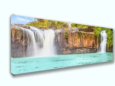 Tropical Island Waterfall Panoramic Picture Canvas Print Home Decor Wall Art