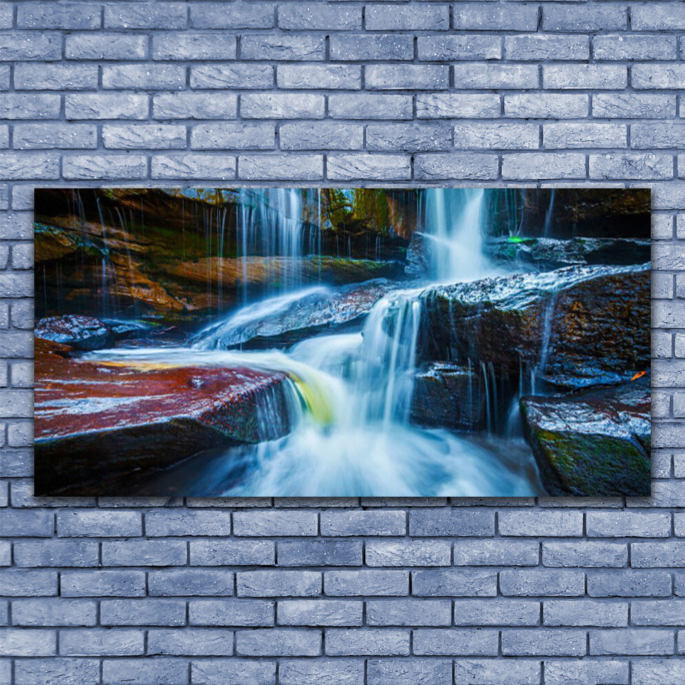 Tableau cascade grand format sous verre pour agrandir un salon sombre