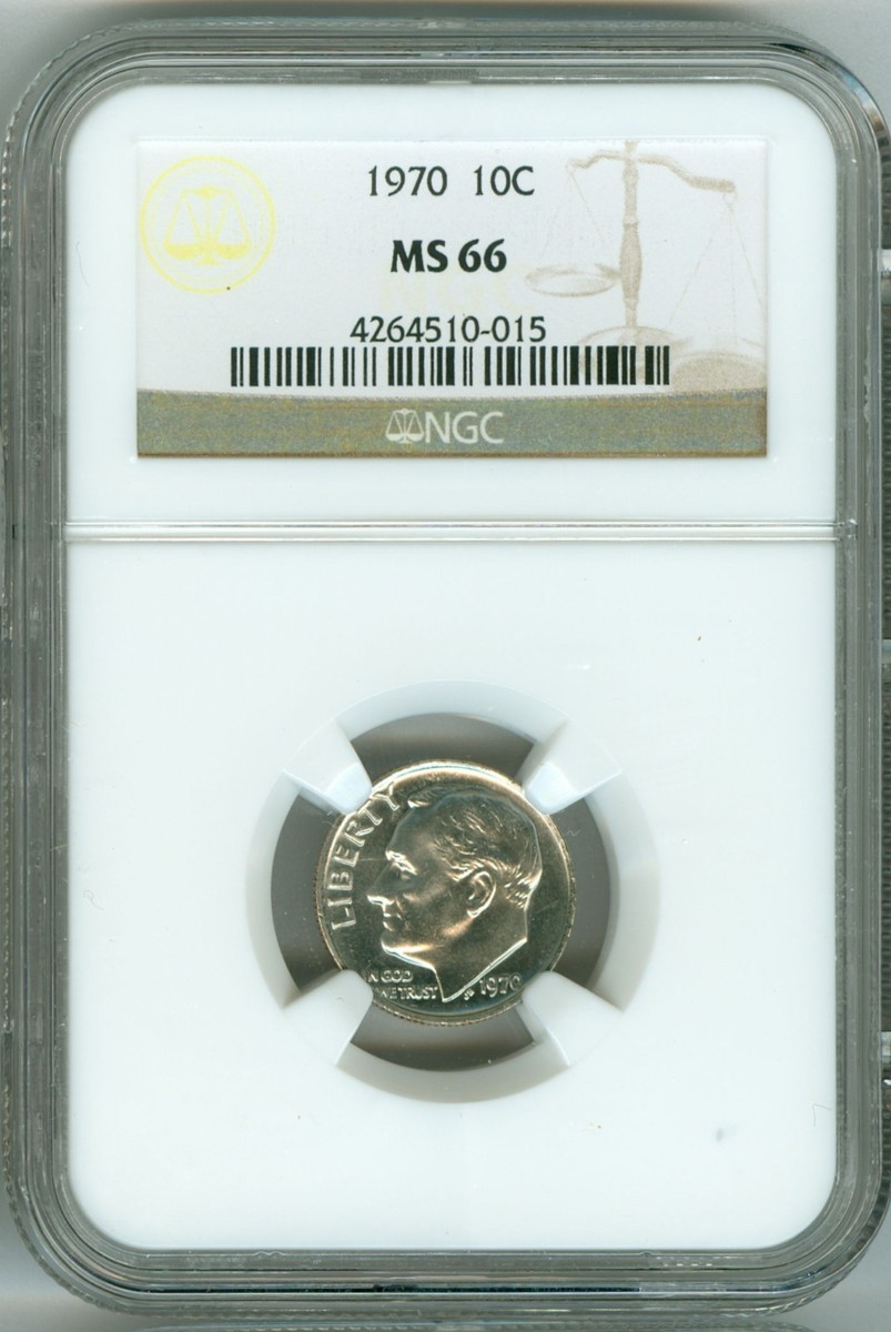 1970 NGC MS66 Roosevelt Dime, 2nd Finest Registry, Rare, Blast