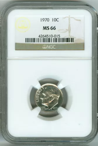 1970 NGC MS66 Roosevelt Dime, 2nd Finest Registry, Rare, Blast White