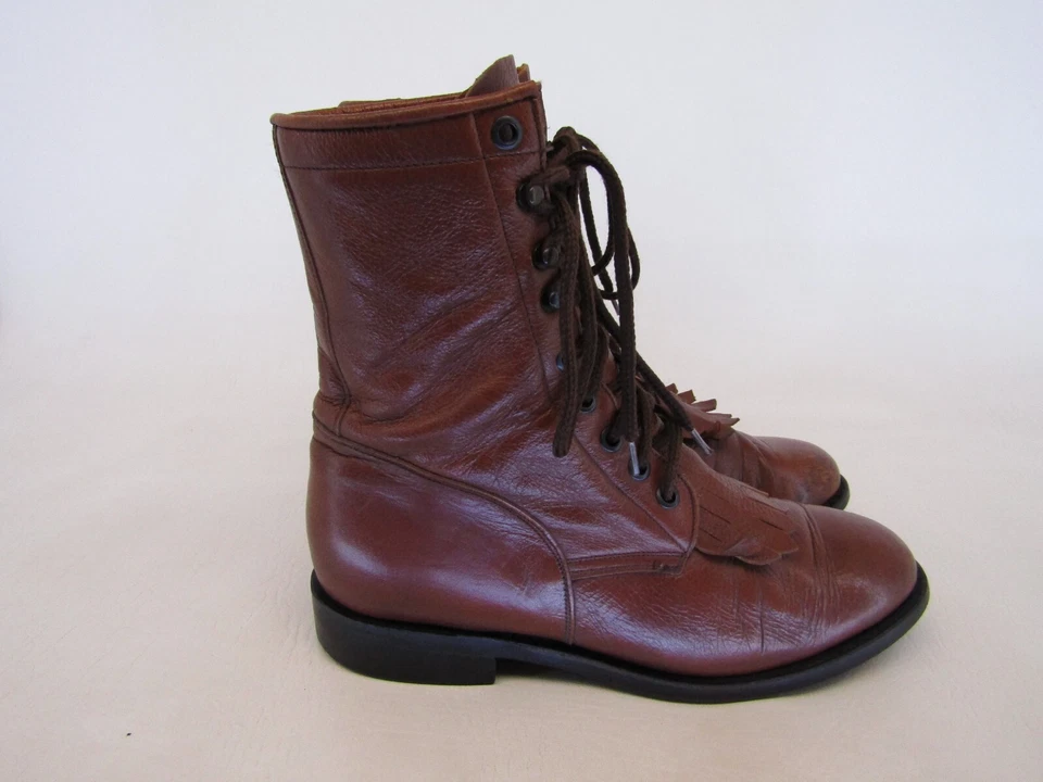 Ben Miller Womens Size 7 B Brown Leather Laces Kilt Cowboy Western Boots - Image 3 of 4