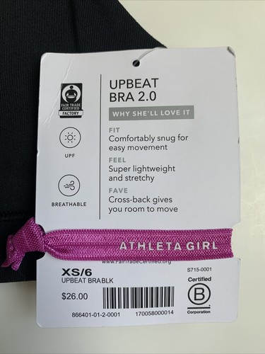 Athleta Girl XS/6 Black Upbeat Cross-back Bra 2.0 NWT UPF - Picture 3 of 6