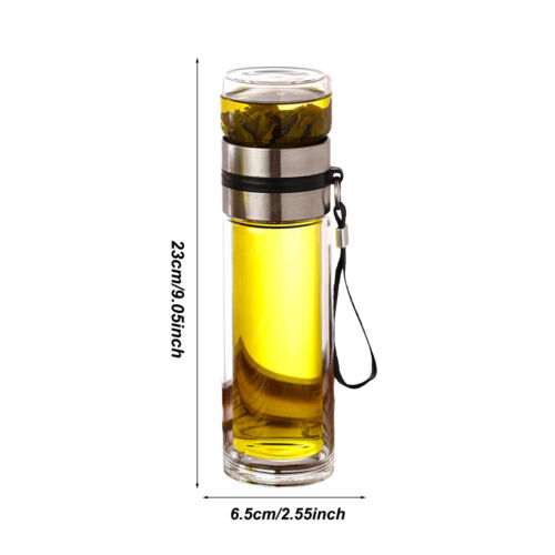Portable Double Wall Insulated Glass Tea Infuser Travel Tumbler Water Bottle - Picture 4 of 15