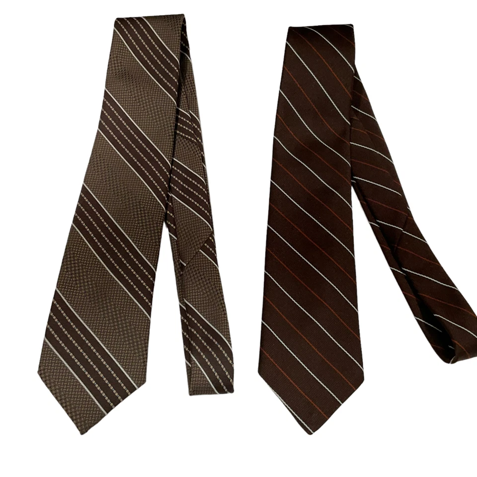 "2 corbatas de colección para hombre Ketch marrón blanco rayas poliéster 56"" largo x 3"" ancho" Foto 2 de 4