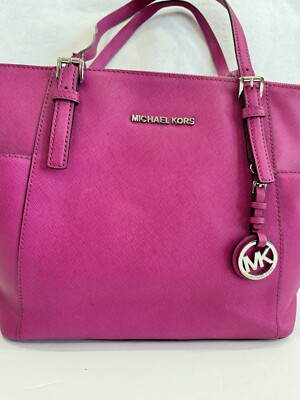 Michael Kors Jet Set East West Electric Pink Logo Charm Tote Bag