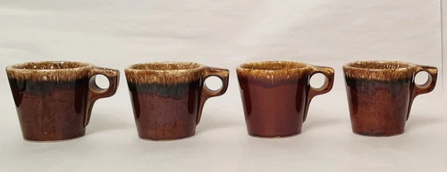 Set Of 4 Vintage Hull Pottery Brown Drip Glaze Oven Proof Coffee/Tea Cups EUC