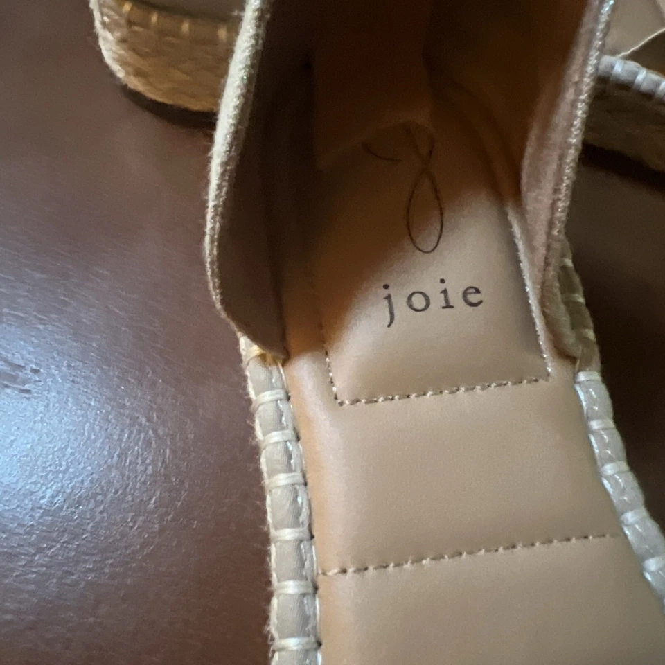JOIE - Beige Shimmer Espadrille Platform Sandals Ankle Strap Buckle Sz 9.5M - Image 3 of 4