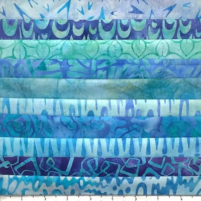 LUNN FABRICS Lot 10 Fat Quarters Blue & Purple Batik Lunn Fabric FQ Pack 100% Cotton Aqua Sky