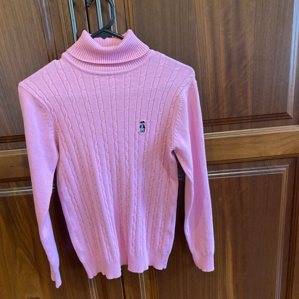 Women's pink cable-knit turtleneck long sleeve pullover jumper knit