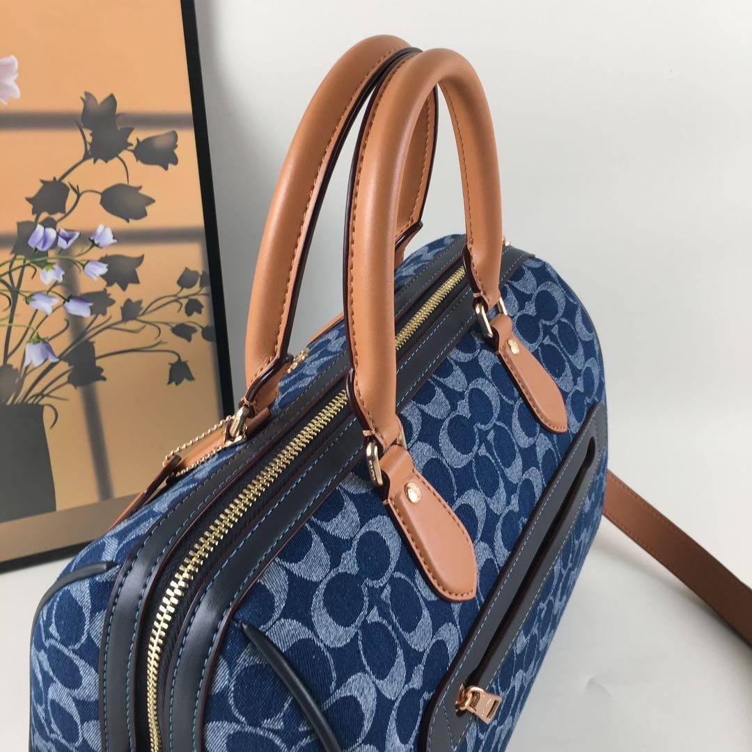 COACH CY699 Rowan Large Satchel Bag Signature Canvas Blue Brown