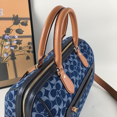 COACH CY699 Rowan Large Satchel Bag Signature Canvas Blue Brown