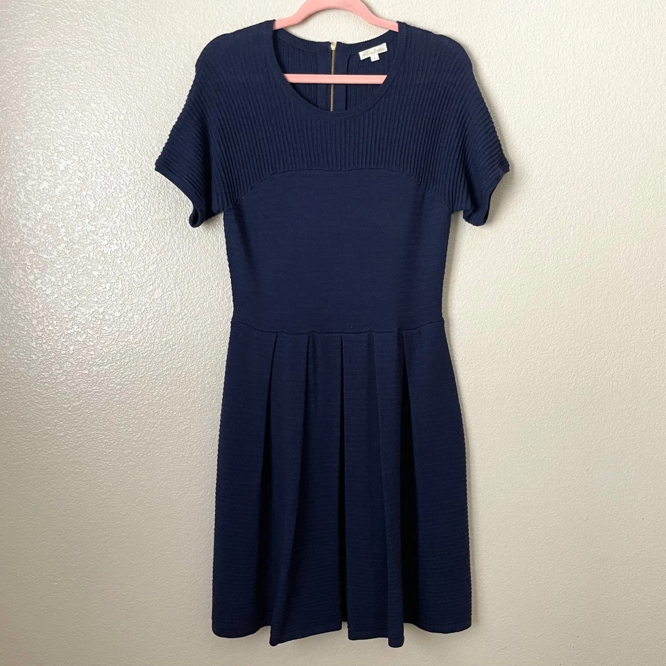 Vestido Shoshanna Mujer Grande Azul Valentina Mini Lana Merino Tejido Preppy Línea A Foto 2 de 4