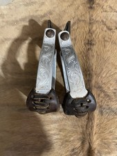 Walls Engraved Aluminum Straight 2  Barrel Racing Stirrups With Grips