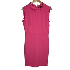 J. Crew Ruffle Trim Sheath Dress Womens 4 Pink Stretch Crepe Workwear Office 