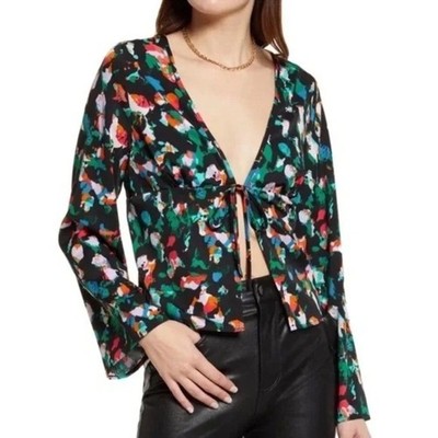 Open Edit Tie Front Bell Sleeve Top Size S EUC