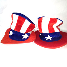 2 Uncle Sam American Patriotic USA Red White Blue Felt Hats One Size