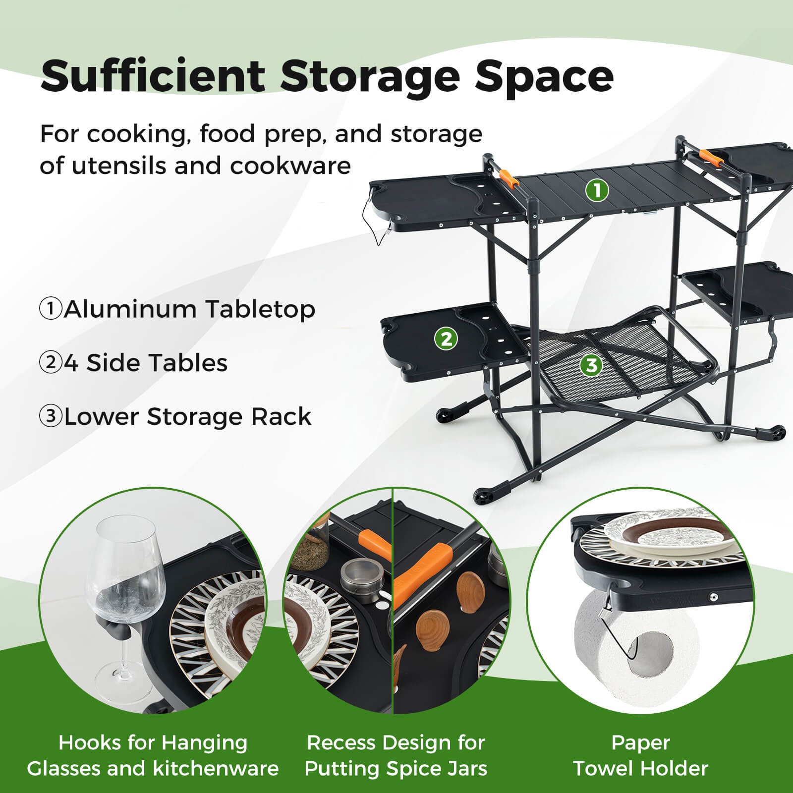 Camping Kitchen Table Folding Portable Outdoor Cook Station w/ 4 Side Tables