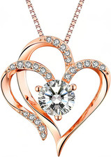 Christmas Gifts for Women Wife Mom, Double Heart Birthstone Necklace for Women -