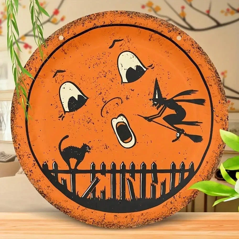 Halloween Anthropomorphic VINTAGE STYLE Moon Wooden Sign Wall Decor 8”.