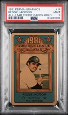 1981 PERMA-GRAPHICS ALL-STAR CREDIT CARDS GOLD #14 REGGIE JACKSON PSA 9