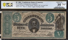 1861 $5 Confederate States of America- Contemporary Counterfeit PCGS Choice VF35