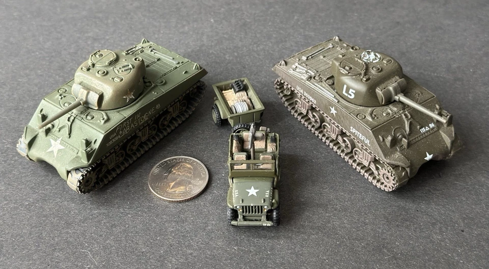 Matchbox Premiere 1:76 Willys MB Jeep Trailer & Corgi M4 Sherman Tanks Diecast - Image 2 of 4