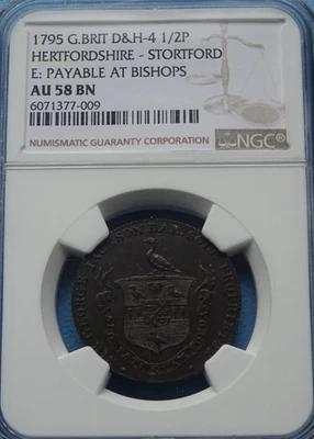 Großbritanien 1795 D&H-4 1/2 Penny NGC AU 58 BN! Hohes Grading!! - Bild 1 von 4
