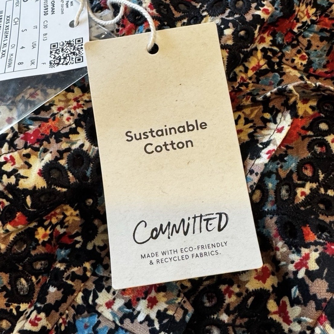 Mango Embroidered Floral Dress Boho Cottagecore Long Sleeve Ruffle Neck S NWT thumbnail 9