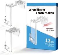 Fensterhaken Verstellbar 12Er Set Transparent Klemmbereich 10-25Mm Ohne Bohren