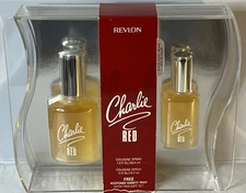 Revlon Charlie Red 1.3 oz & 0.5 oz Cologne Spray Gift Set With Vanity Tray NEW