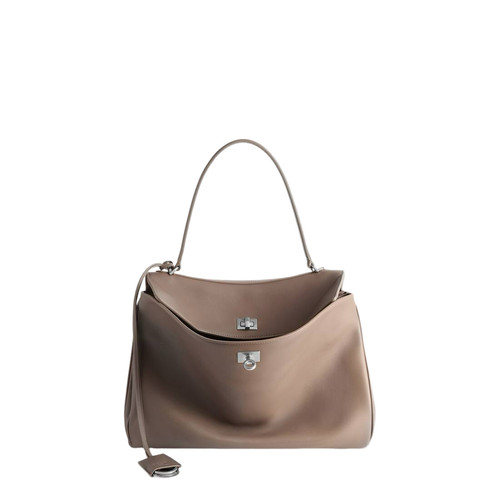 BALENCIAGA Rodeo Medium $4590 Taupe Smooth Leather Handbag New And Authentic