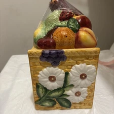 Colorful Fruit Motif Gourmet Home Accents Cookie Jar, 11" Tall