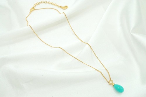 Christian Dior Vintage Turquoise Necklace Pendant Teardrop Rhinestone Gold 2354j - Picture 3 of 10