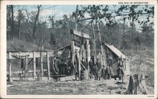 Oil Well Gas Rig Operation with Workers Wooded Area Original Vintage Postcard